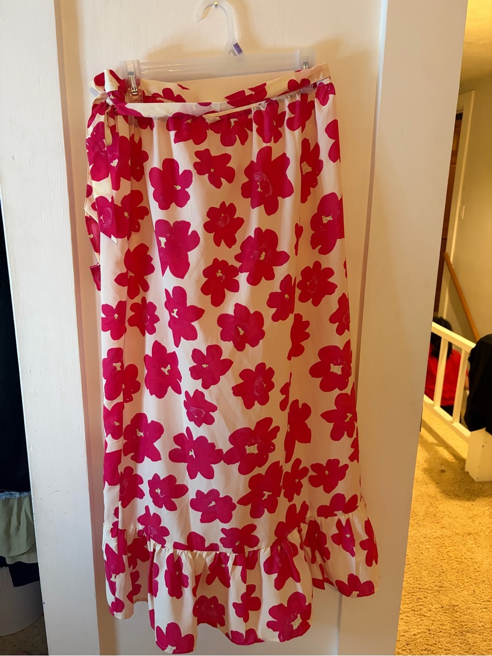 Monki Cream Maxi Wrap Skirt with Bold Pink Floral